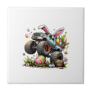 Kids Boys Happy Easter Day Bunny Monster Truck Egg Tile