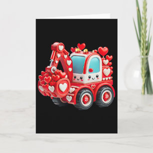 Kids Boys Kawaii Valentine Red Construction Truck  Card
