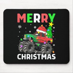 Kids Boys Merry Christmas Monster Truck Santa Hat Mouse Mat