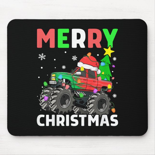 Kids Boys Merry Christmas Monster Truck Santa Hat  Mouse Mat (Front)