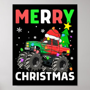 Kids Boys Merry Christmas Monster Truck Santa Hat Poster