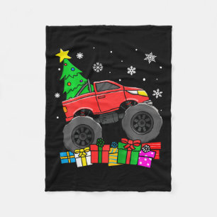Kids Boys Monster Truck Christmas Tree Snowflakes Fleece Blanket