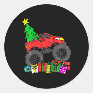 Kids Boys Monster Truck Christmas Tree Toddler  Classic Round Sticker
