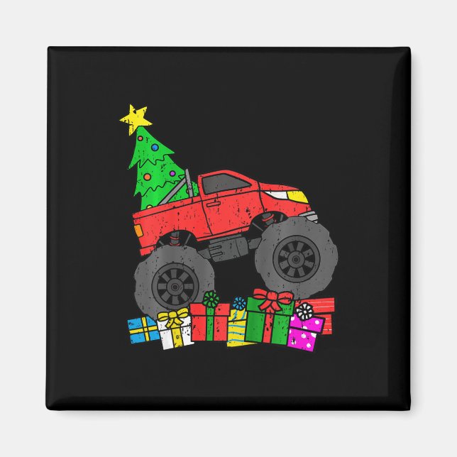 Kids Boys Monster Truck Christmas Tree Toddler  Magnet (Front)