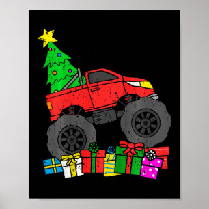 Kids Boys Monster Truck Christmas Tree Toddler Poster