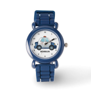 Kids Boys Police Car Vehicle Blue Name Watch