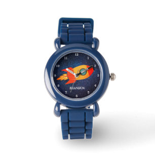 Kids Boys Rocket Space Blue Astronaut Name Watch