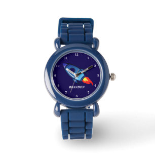 Kids Boys Rocket Space Blue Astronaut Name Watch