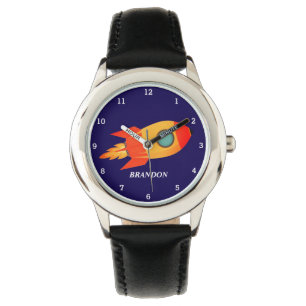 Kids Boys Rocket Space Blue Astronaut Name Watch