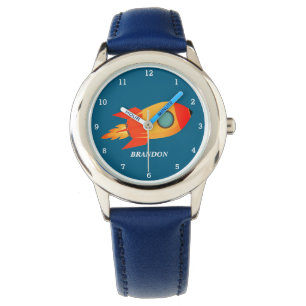 Kids Boys Rocket Space Blue Astronaut Name Watch