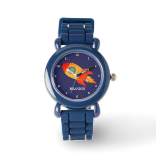Kids Boys Rocket Space Blue Astronaut Name Watch