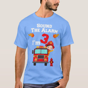 Kids Boy's Sound The Alarm I'm 3 Fire Engine Truck T-Shirt