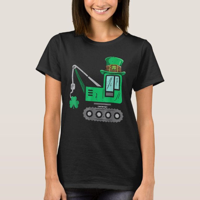 Kids Boys St Patricks Day Crane Truck Construction T-Shirt (Front)