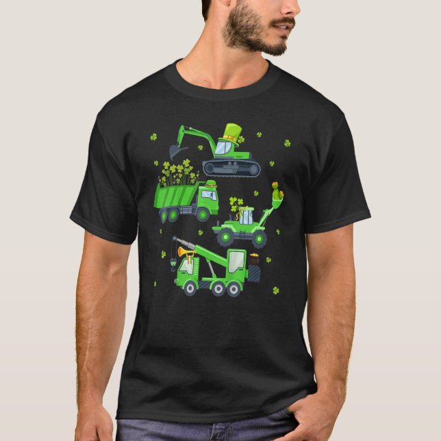 Kids Boys St Patricks Day Crane Truck Construction T-Shirt (Front)