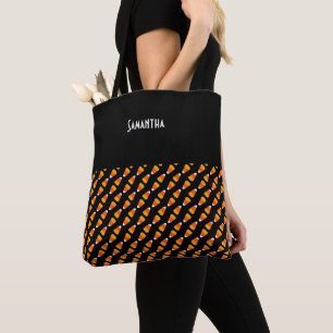Kids Bright Orange Halloween Candy Corn Black Name Tote Bag