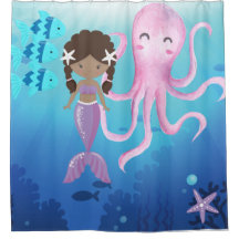 Kids Brown Mermaid Under The Sea Shower Curtain