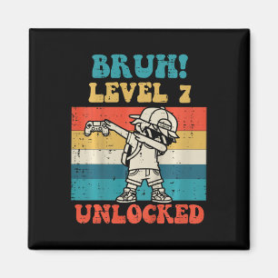 Kids Bruh Level 7 Unlocked Gamer Dab Retro 7th Bir Magnet