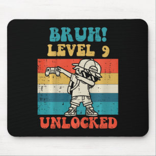 Kids Bruh Level 9 Unlocked Gamer Dab Retro 9th Bir Mouse Mat