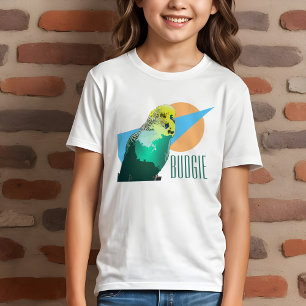 Kids Budgie Love Retro Blue Geometric Pet Bird Tri-Blend Shirt