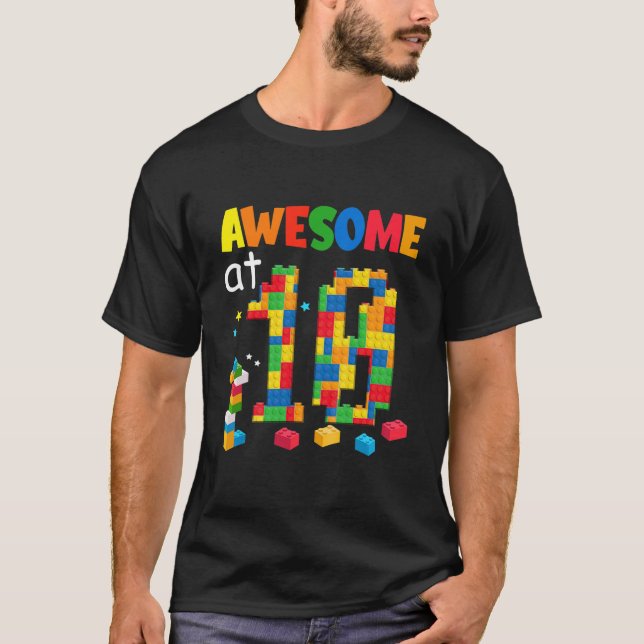 Kids Building Blocks Bricks Awesome At 10 Years Ol T-Shirt (Front)