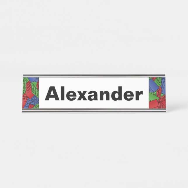 Kids Building Construction Blocks Collage Desk Name Plate (Front)