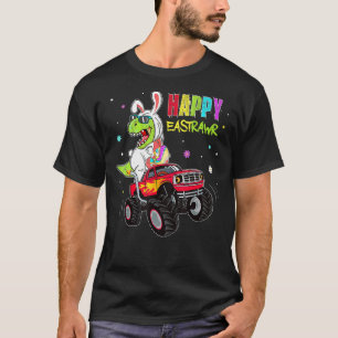 Kids Bunny Dinosaur T Rex Riding Monster Truck Hap T-Shirt