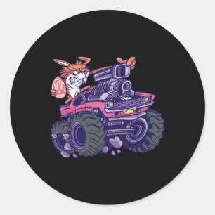 Kids Bunny Happy Easter Monster Truck Lovers Kids Classic Round Sticker