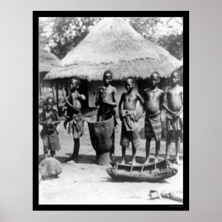 Kids By a Thatched Roof House in East Africa 1903 Poster
