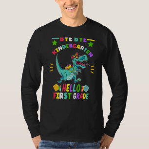 Kids Bye Bye Kindergarten Hello 1st Grade Dinosaur T-Shirt