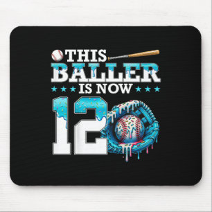 Kids Bysebyll Drip 12th Birthday Party Sport Fan B Mouse Mat
