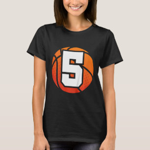 Kids Bysketbyll Birthday 5 Number Five Year Old Bo T-Shirt