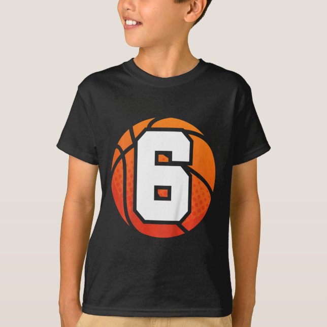 Kids Bysketbyll Birthday 6 Number Six Year Old Boy T-Shirt (Front)