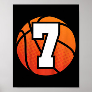 Kids Bysketbyll Birthday 7 Number Seven Year Old B Poster