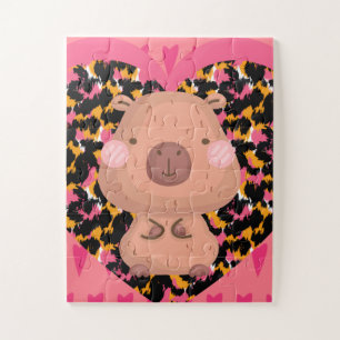 Kids Cabybara and Hearts Jigsaw Puzzle