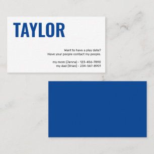 Kids Calling Card Play Date Playdates Girl or Boy