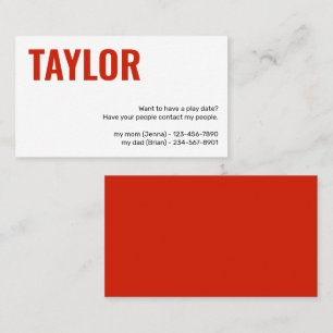 Kids Calling Card Play Date Playdates Girl or Boy