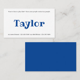 Kids Calling Card Play Date Playdates Girl or Boy