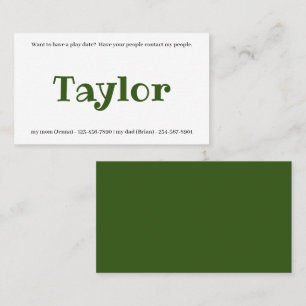 Kids Calling Card Play Date Playdates Girl or Boy