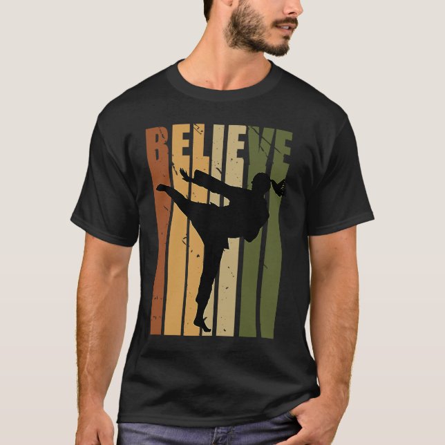 Kids Camouflage Retro Karate Motivating Believe Pr T-Shirt (Front)