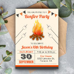 Kids Camp Out Bonfire Birthday Party Invitation<br><div class="desc">Amaze your guests with this fun campfire birthday party invitation featuring a beautiful bonfire and marshmallows with vibrant typography against a beige background. Simply add your event details on this easy-to-use template to make it a one-of-a-kind invitation. Flip the card over to reveal a rustic barn wood texture on the...</div>