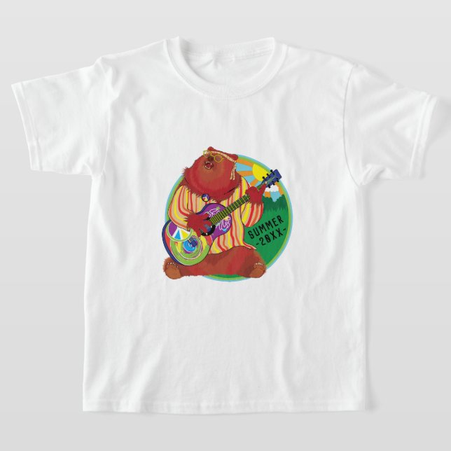 Kid's Camp T-Shirt Singing Bear Personalise (Laydown)