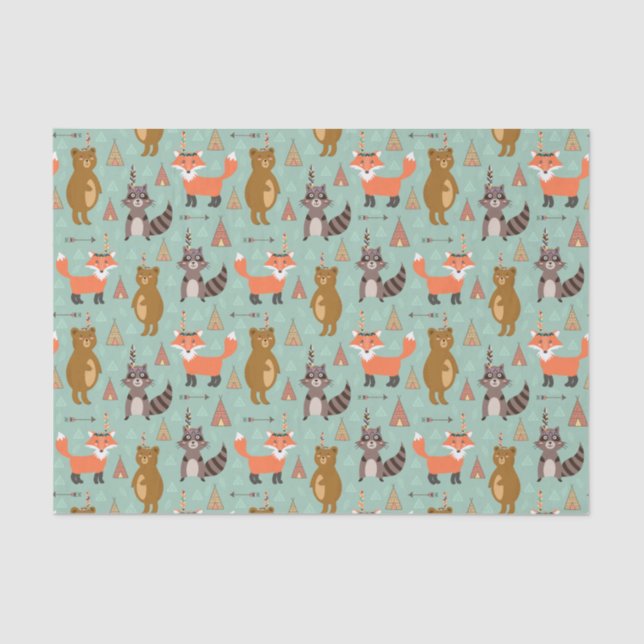 Kids Camping Outside Racoon Fox Brown Bear  Tissue Paper (Front)