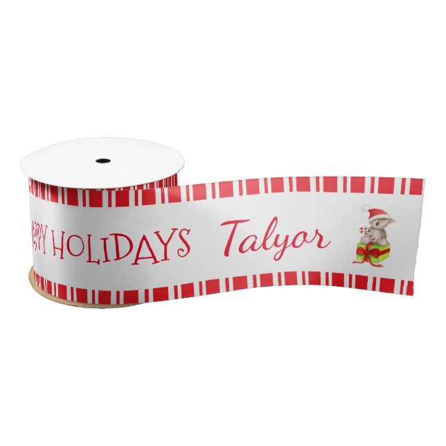 Kids candy cane stripe personalised name ribbon satin ribbon (Spool)