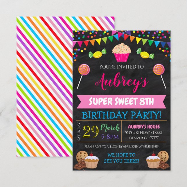 Kids Candy Themed Party Birthday Invitation (Front/Back)