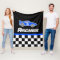 Kids car blue chequered flag name blanket