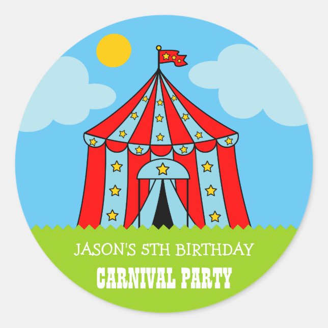 Kids carnaval circus Birthday party favour sticker (Front)