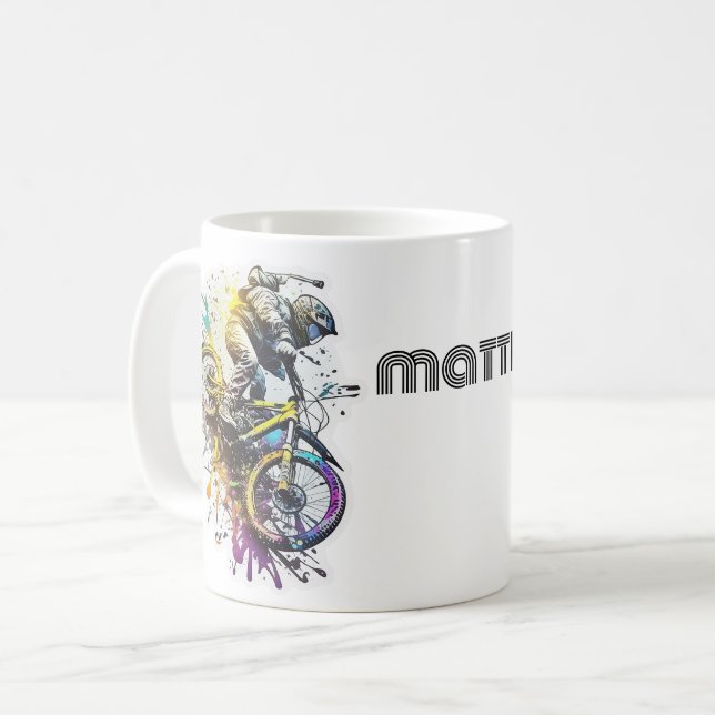 Kids cartoon Bike BMX. Extreme adventure boy rider Coffee Mug (Front Left)