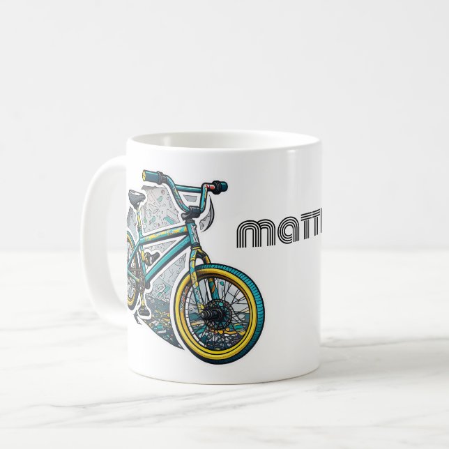 Kids cartoon Bike BMX. Racing adventure boy Coffee Mug (Front Left)