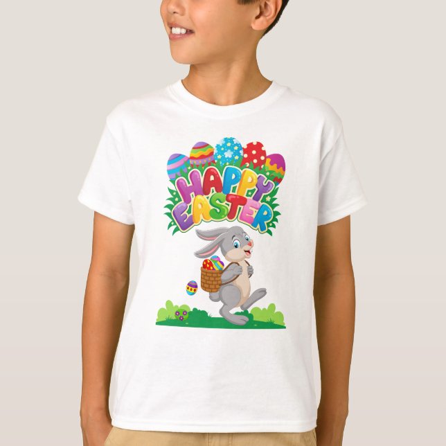Kids Cartoon Easter Bunny on the Run T-shirt (Front)