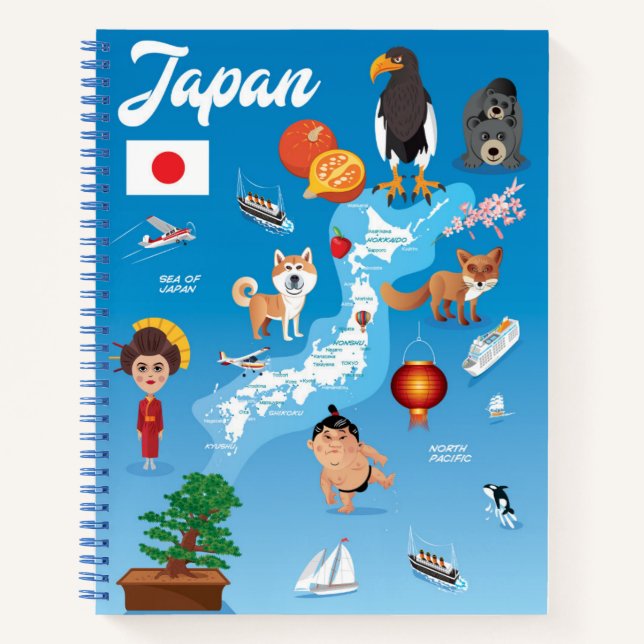 Kids Cartoon Map of Japan Notebook (Front)
